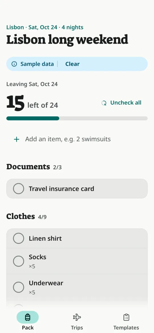 Screenshot of Packwise